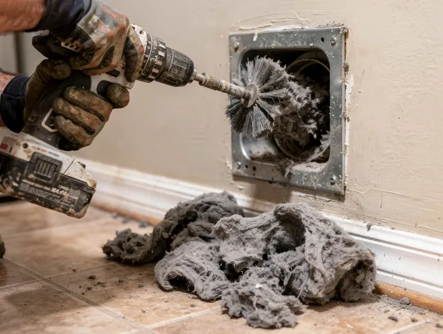 Certified Alhambra Dryer Vent Cleaning technician performing dryer vent cleaning in Alhambra